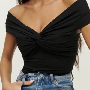 The Work Shop Off Shoulder Deep-V Twist Top, Black, Date, Cocktails, Parties, L
